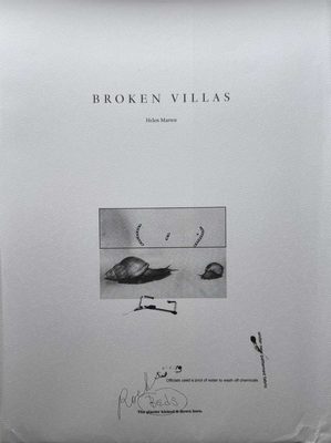 Cover of the book Helen Marten: Broken Villas. Cover features a black and white photo of two snails.