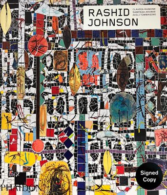 Cover of the book 'Rashid Johnson', depicting a colourful abstract mosaic. A sticker in the corner reads 'Signed Copy'.